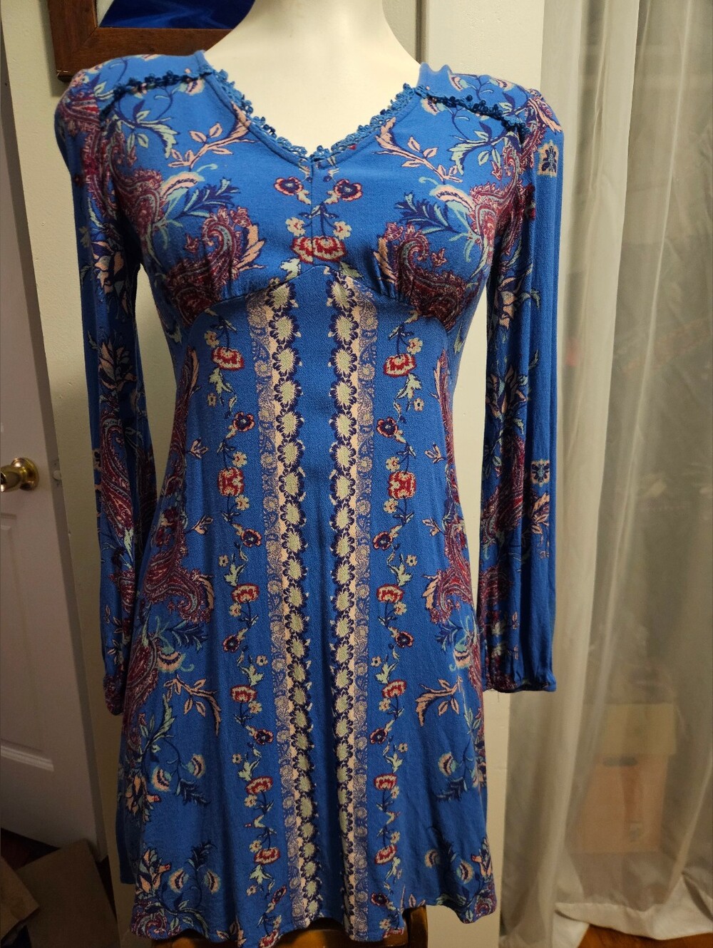 XS * Floral Hippie Long Sleeve Lightweight Dress * Rayon